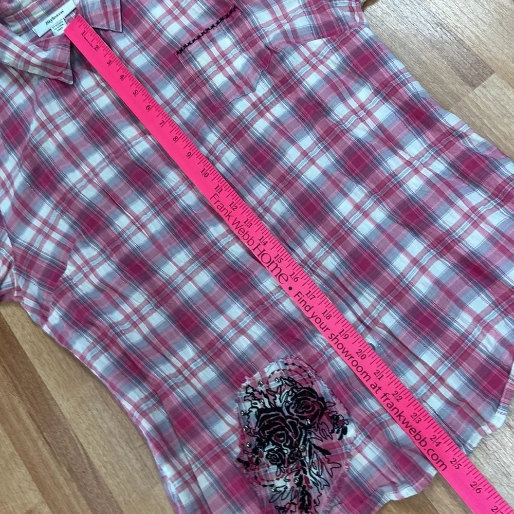 Style & Co. pink plaid western style snap up blouse size 14 silver streaks - Picture 11 of 12